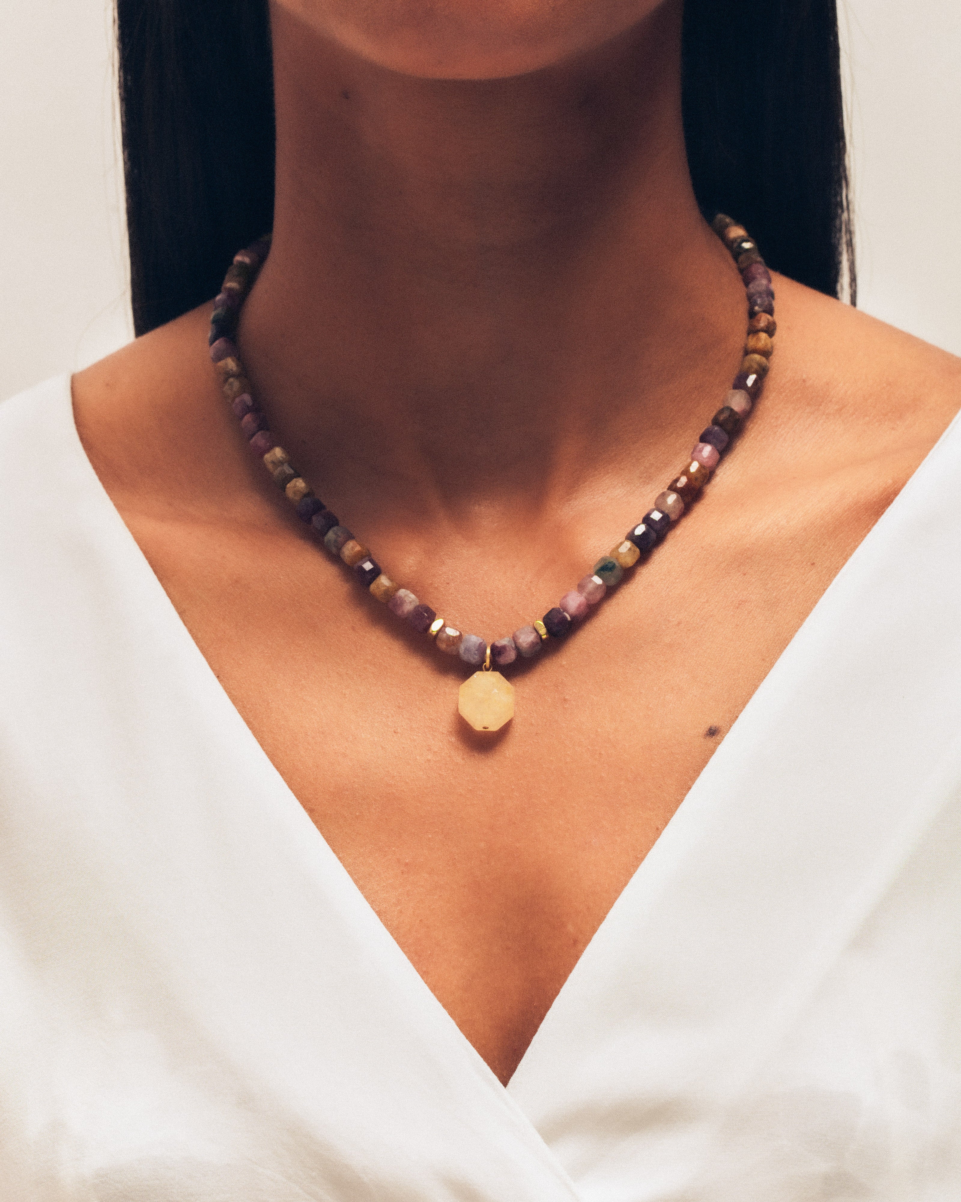 Collier AKAIA - Tourmaline multicolore & Aventurine jaune