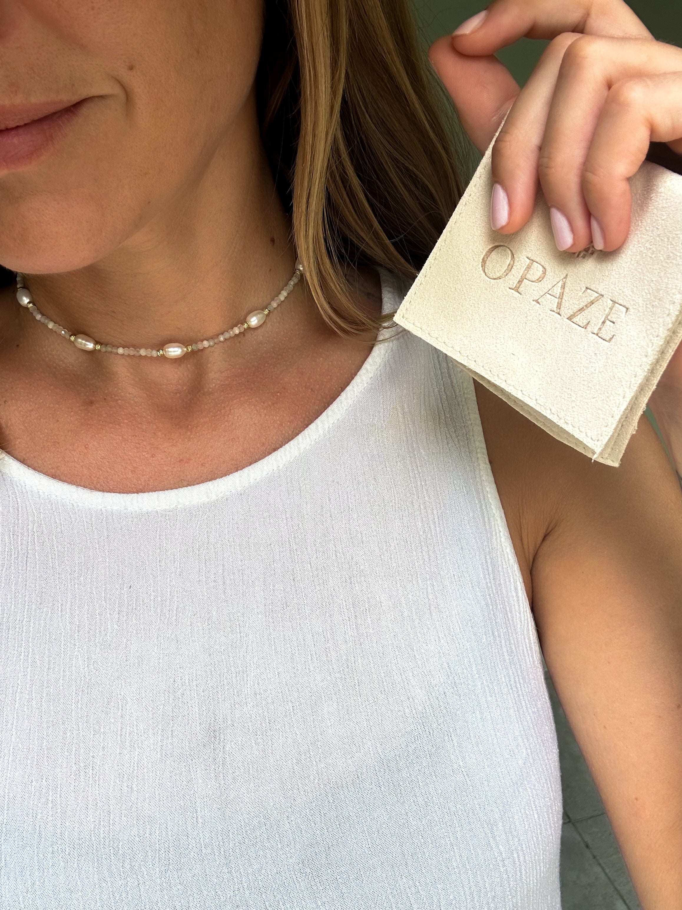 Collier ALORA - Perles d'eau douce & Morganite