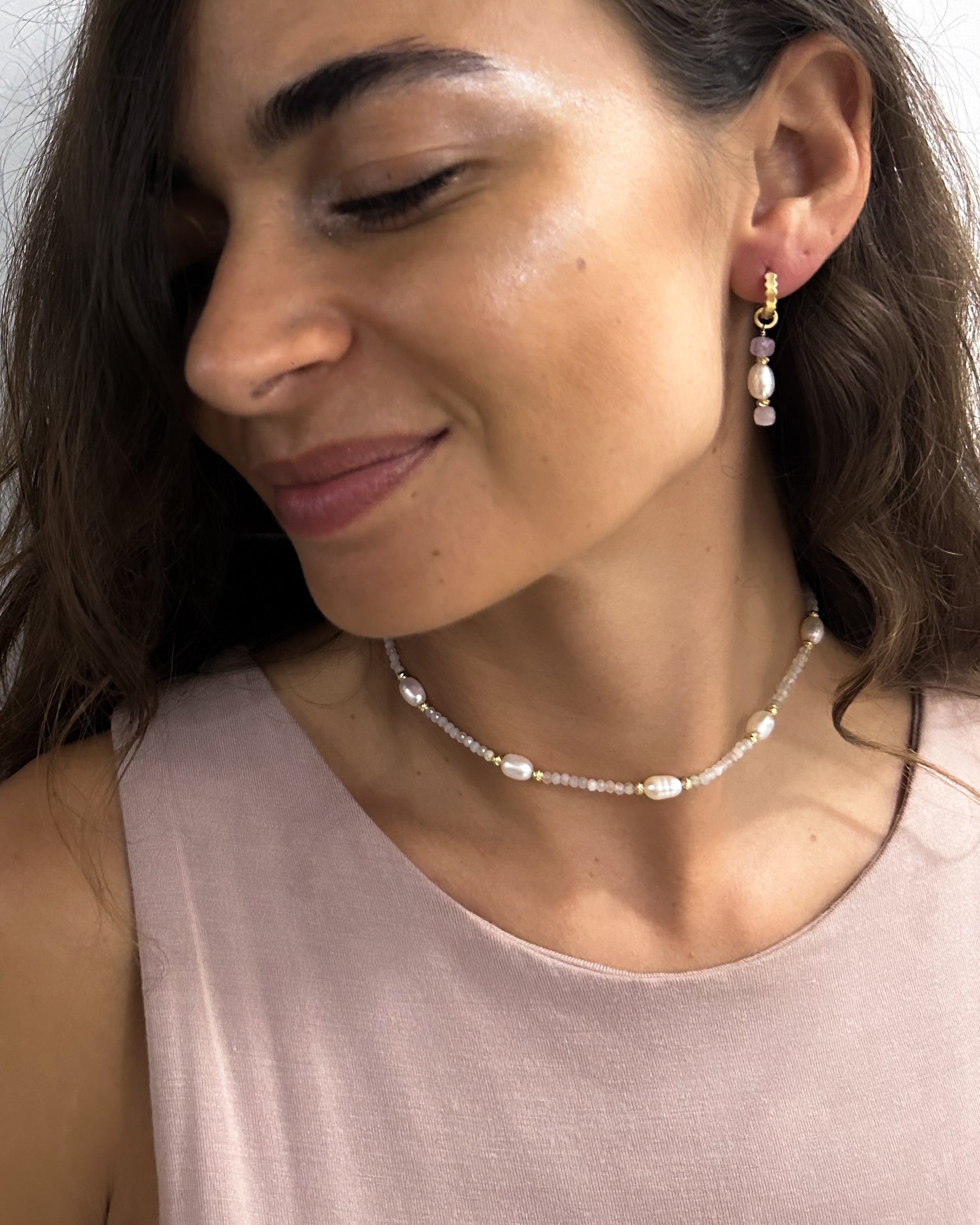 Collier ALORA - Perles d'eau douce & Morganite